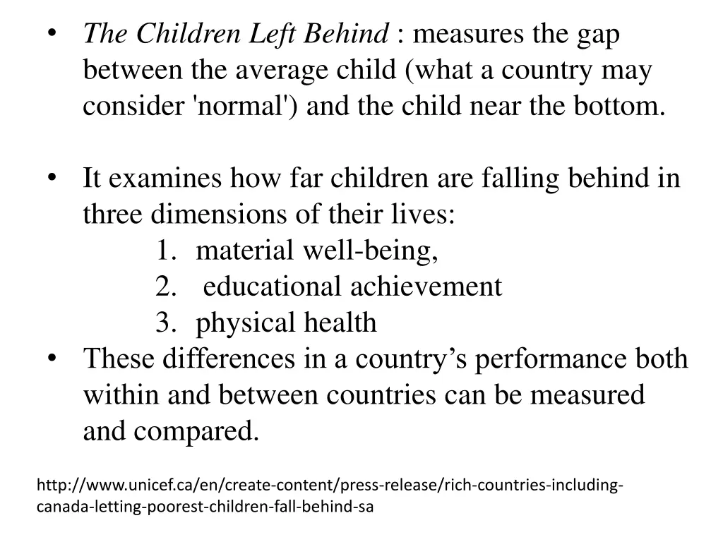 the children left behind measures the gap between