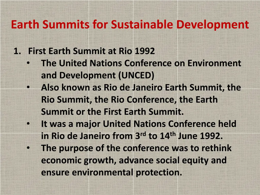 earth summits for sustainable development