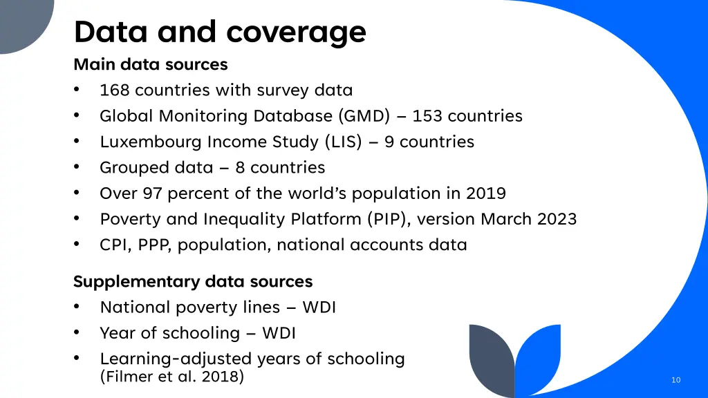 data and coverage main data sources 168 countries