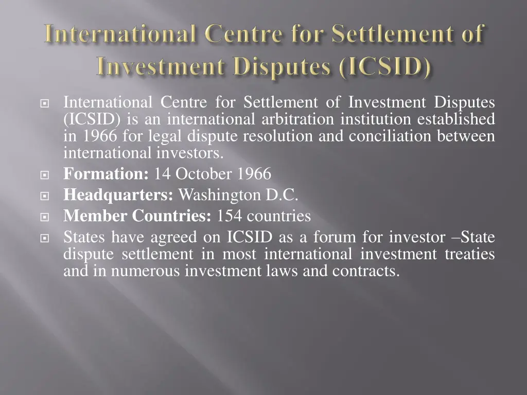 international centre for settlement of investment