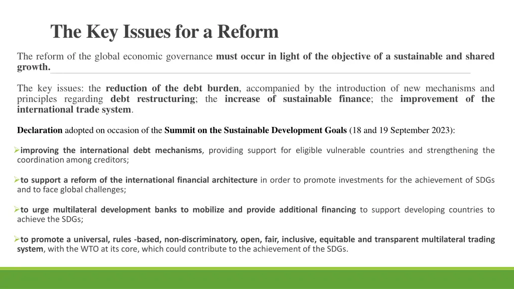 the key issues for a reform