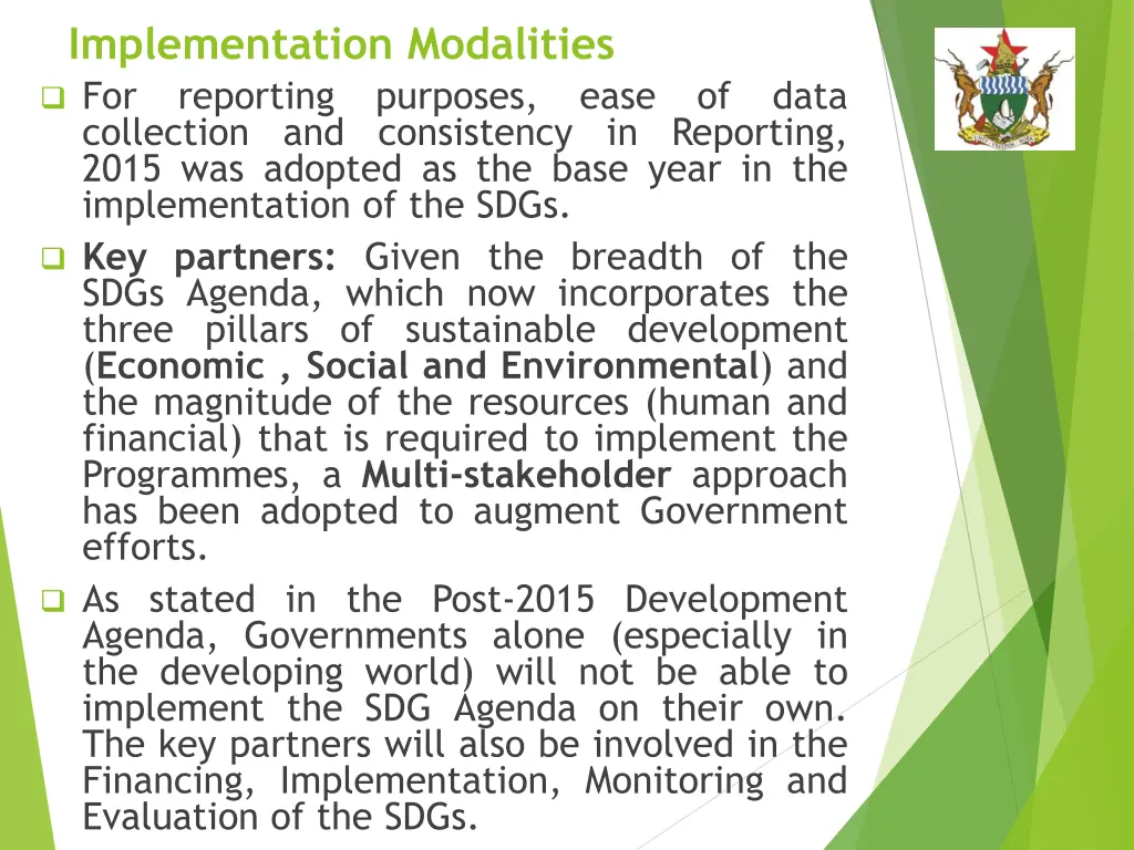 implementation modalities for reporting purposes