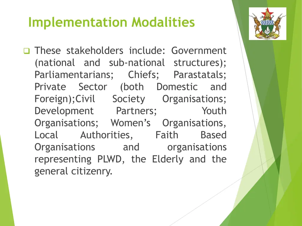 implementation modalities