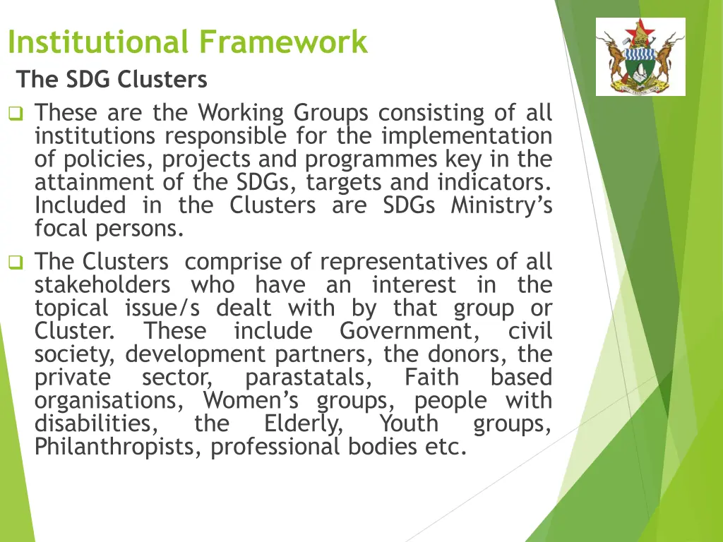 institutional framework the sdg clusters these