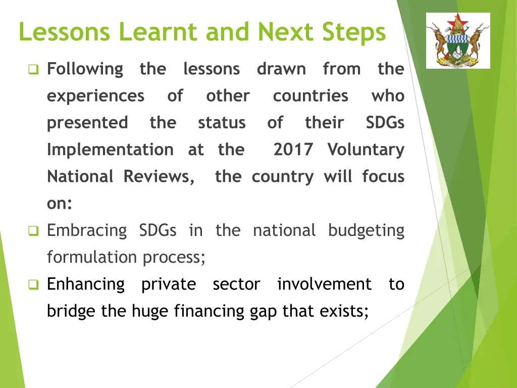 lessons learnt and next steps