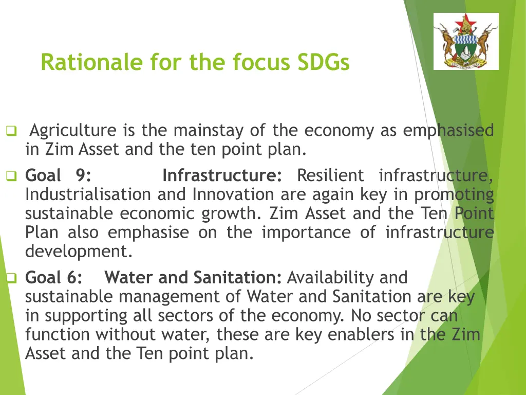 rationale for the focus sdgs 1