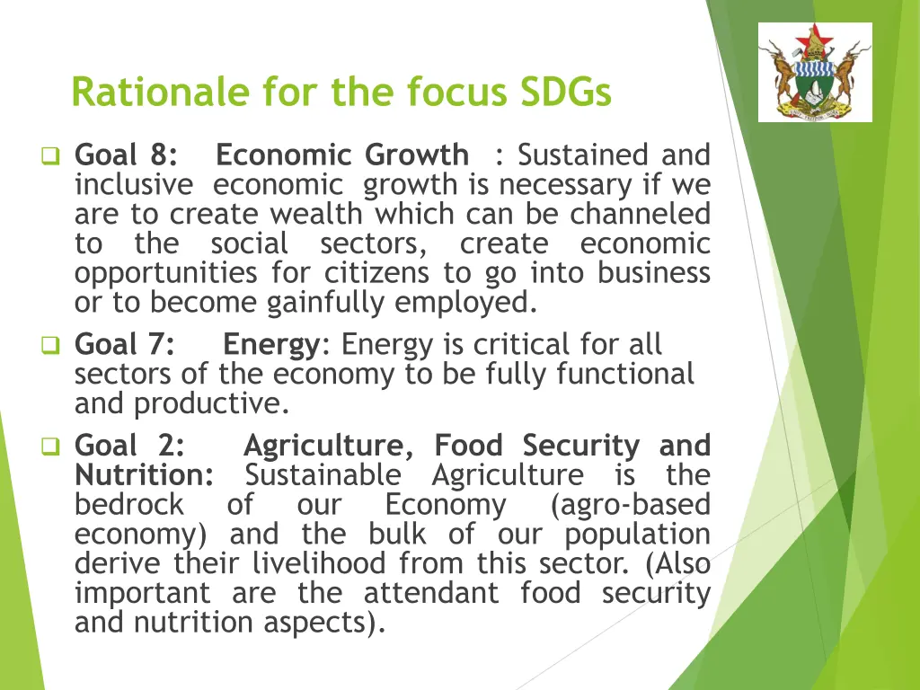 rationale for the focus sdgs