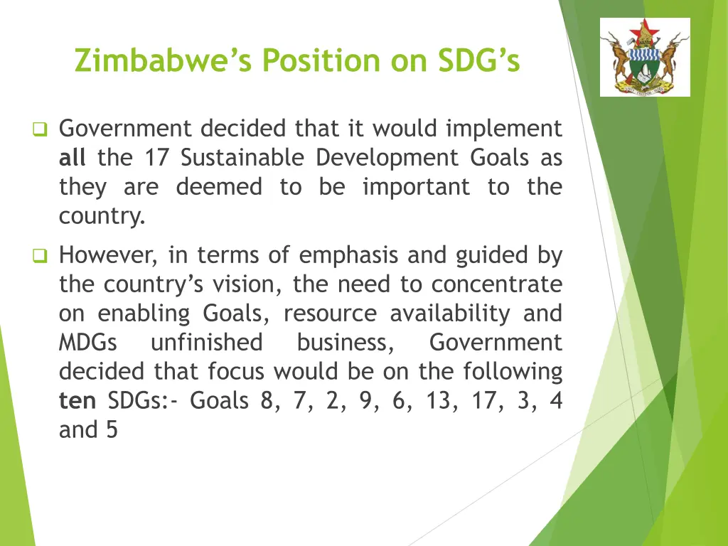 zimbabwe s position on sdg s 2