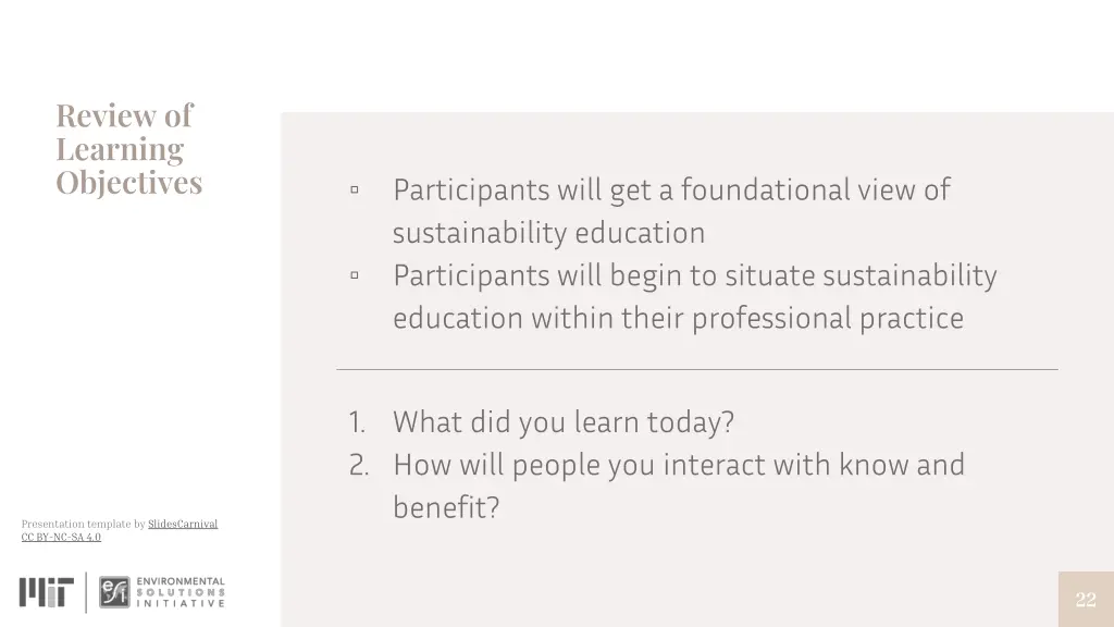 review of learning objectives