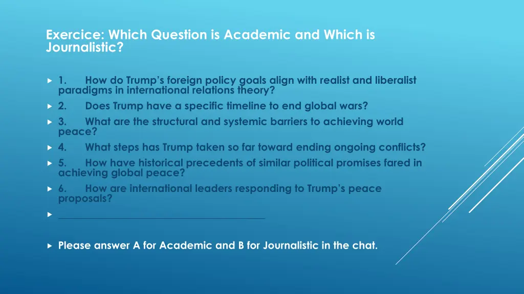 exercice which question is academic and which