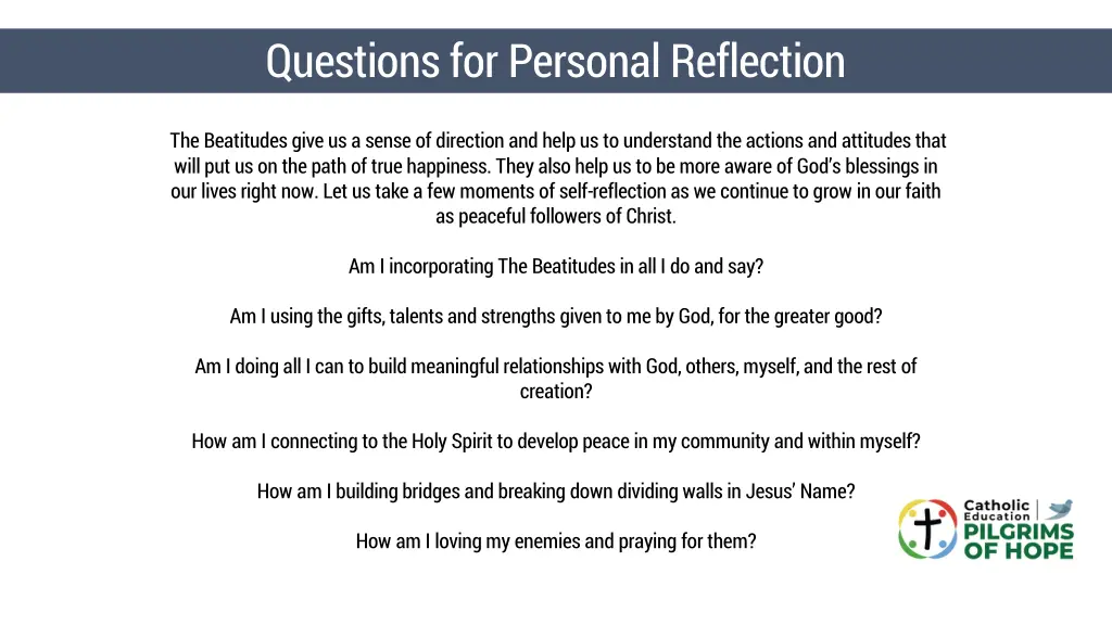 questions for personal reflection