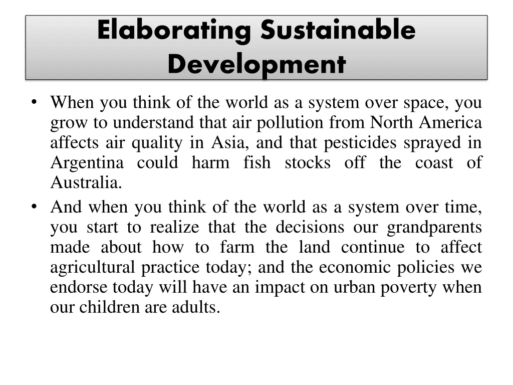 elaborating sustainable development