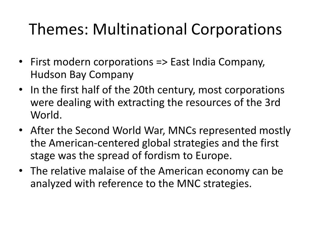 themes multinational corporations