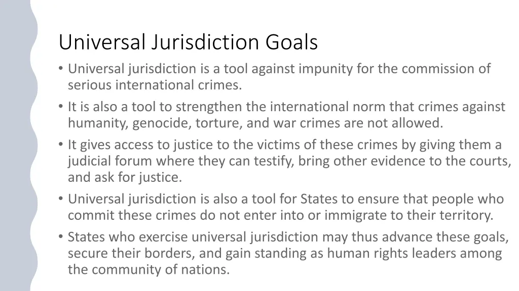 universal jurisdiction goals