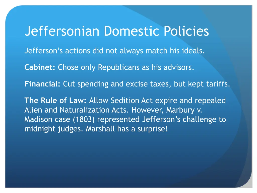 jeffersonian domestic policies
