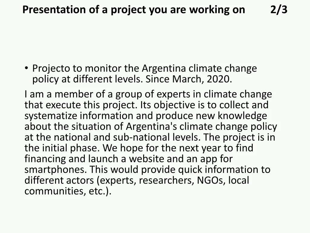 presentation of a project you are working on 1