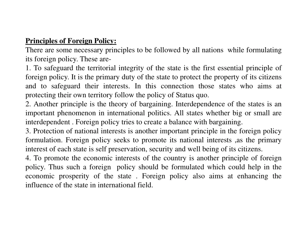 principles of foreign policy there are some