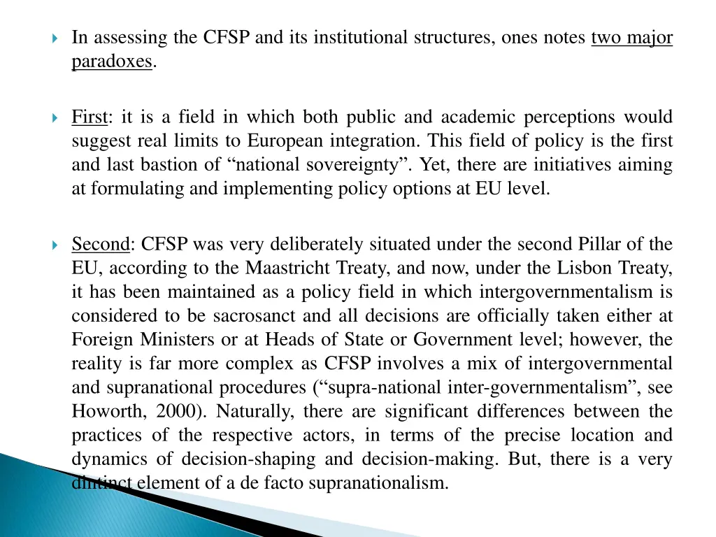 in assessing the cfsp and its institutional