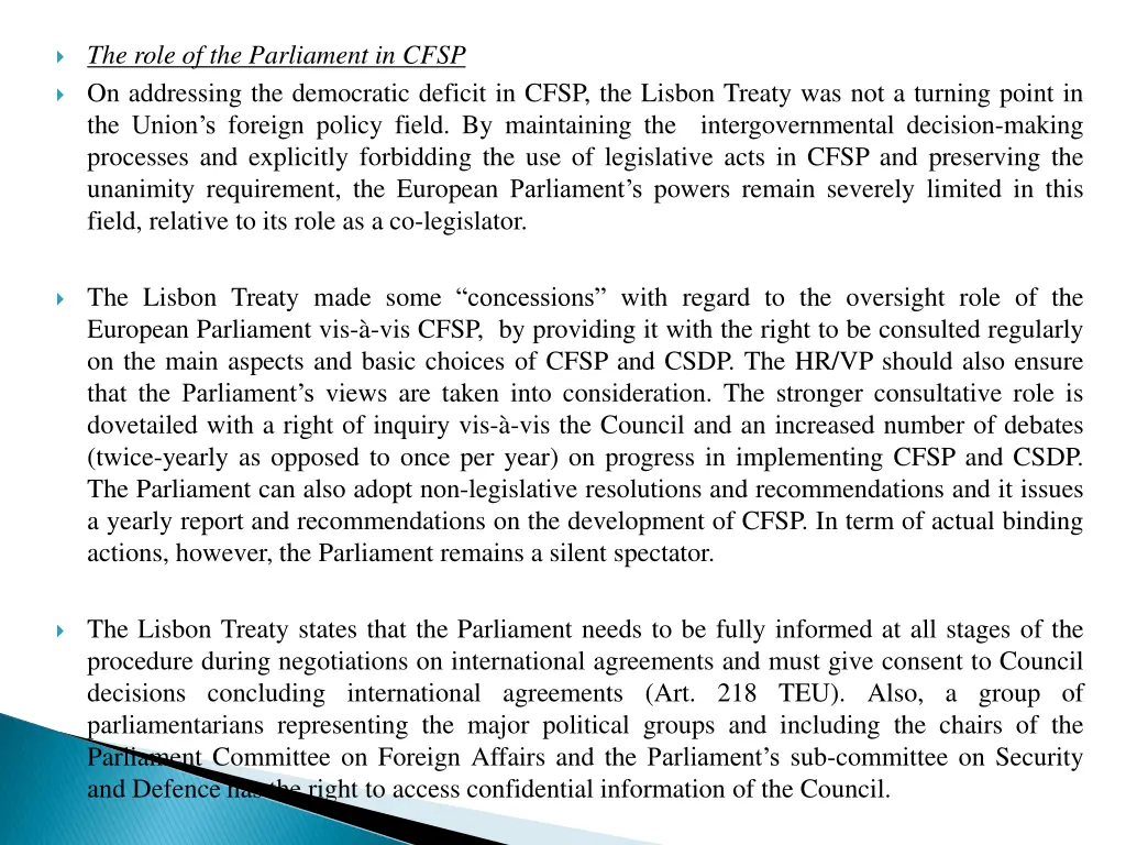 the role of the parliament in cfsp on addressing