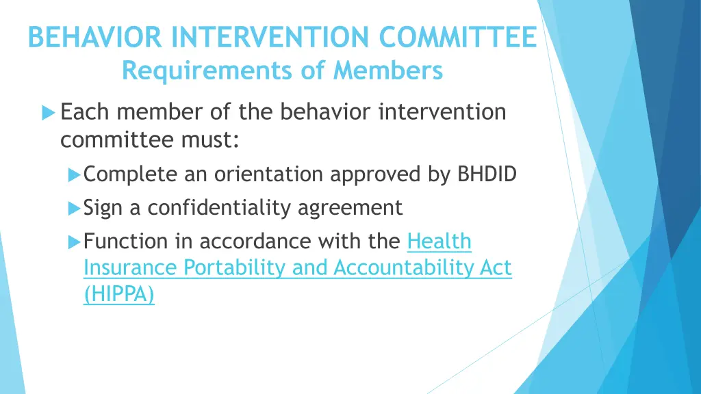 behavior intervention committee requirements