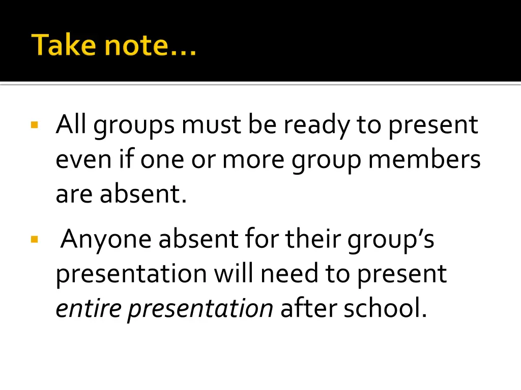 all groups must be ready to present even