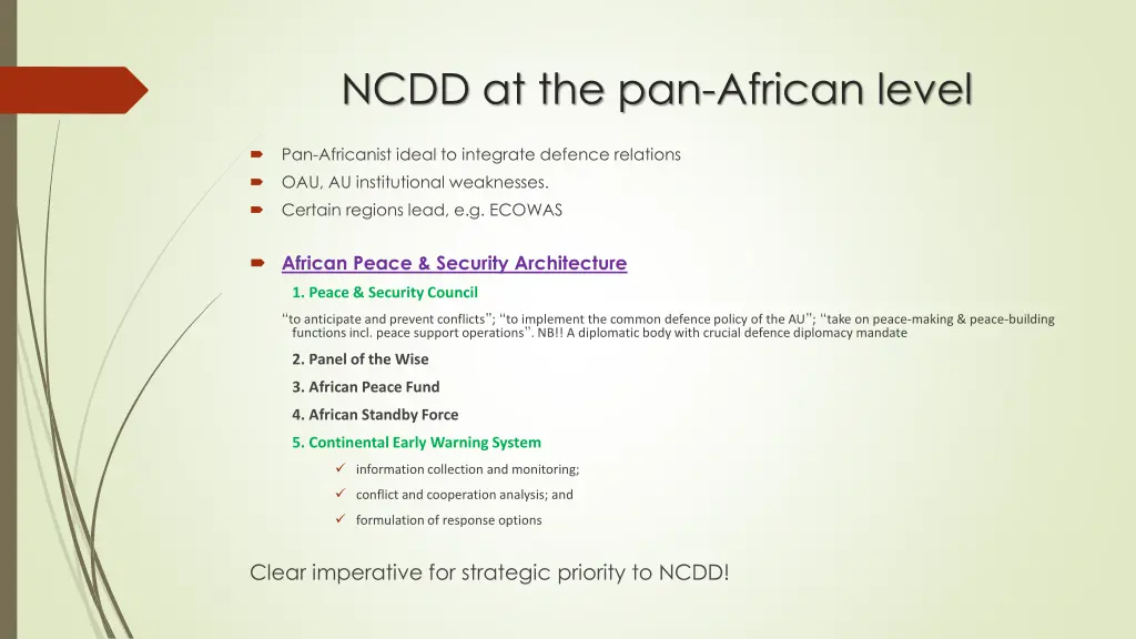 ncdd at the pan african level