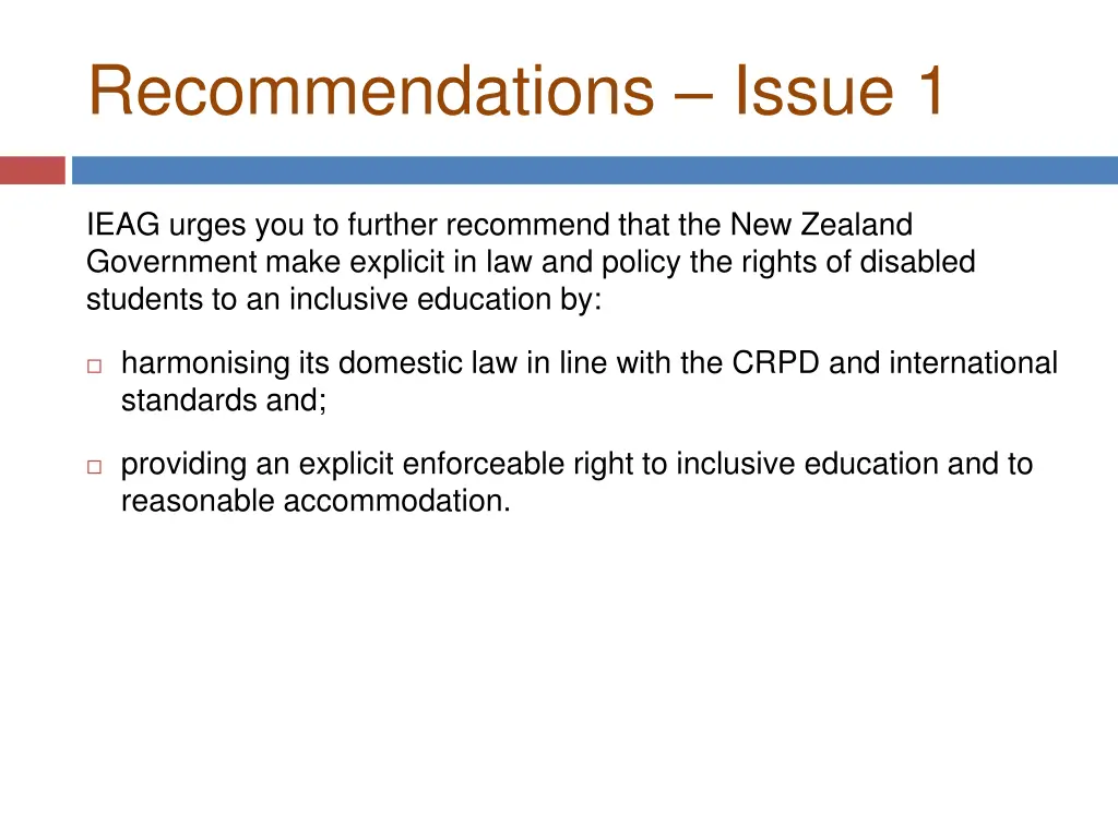 recommendations issue 1