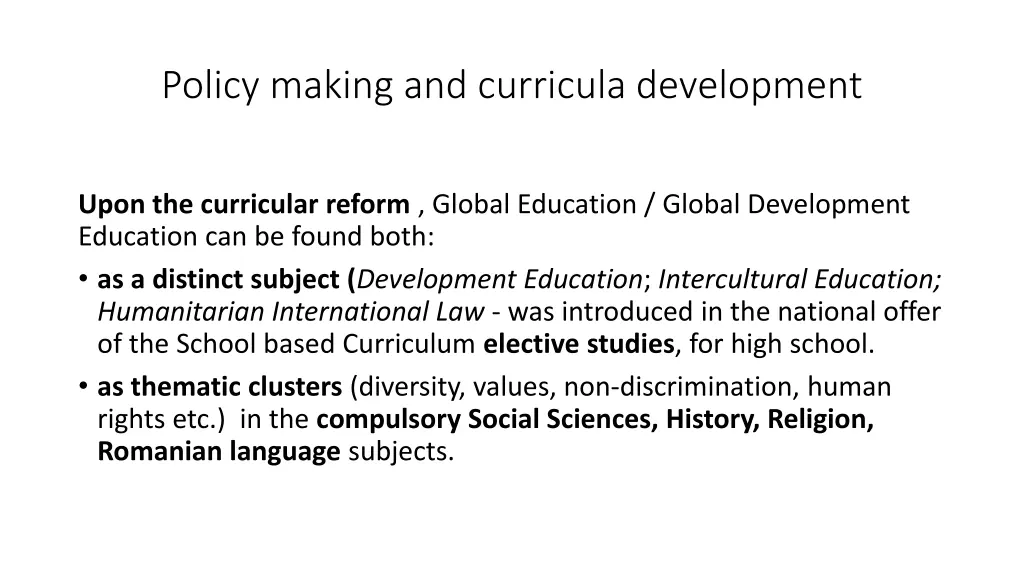 policy making and curricula development