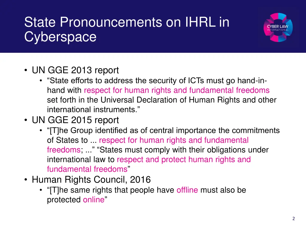 state pronouncements on ihrl in cyberspace