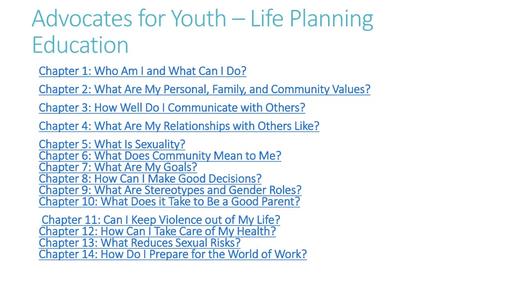 advocates for youth life planning education