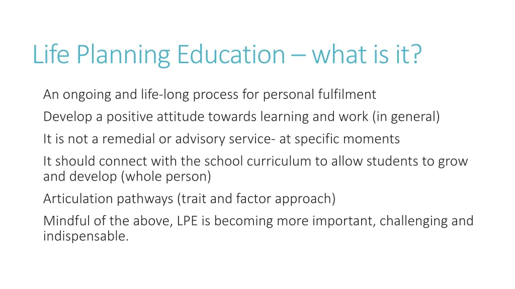 life planning education what is it