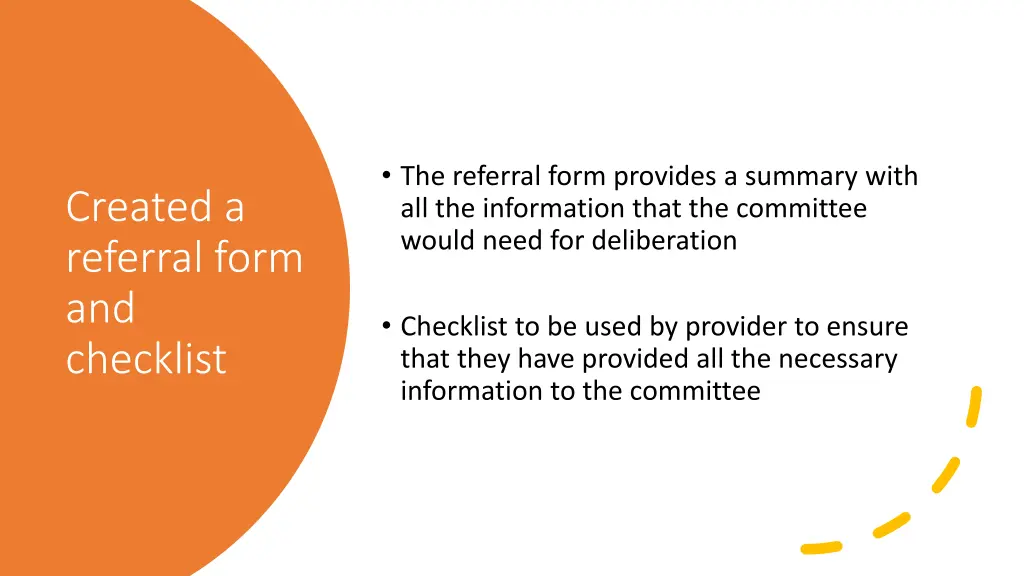 the referral form provides a summary with