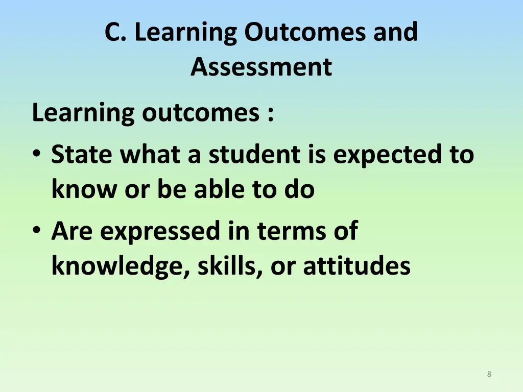 c learning outcomes and assessment