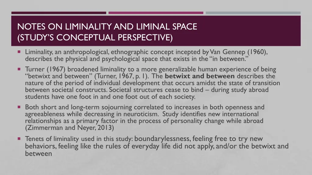 notes on liminality and liminal space study