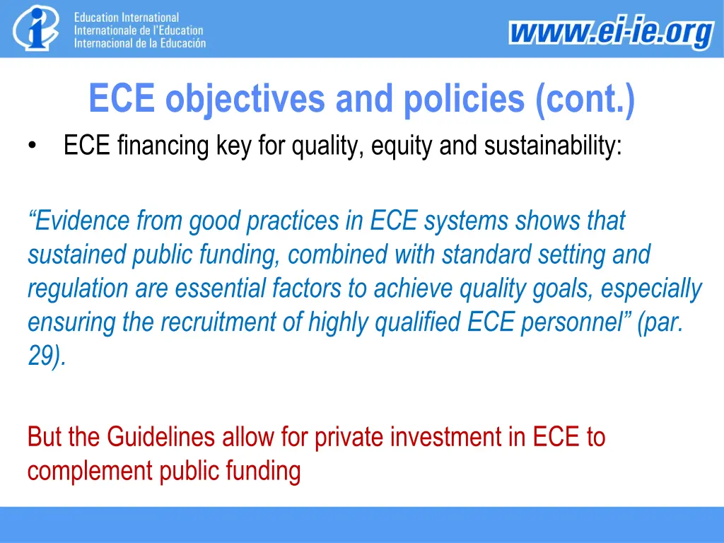 ece objectives and policies cont ece financing