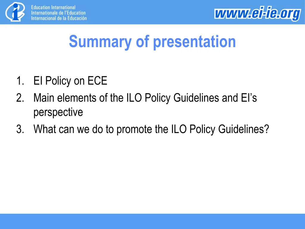 summary of presentation