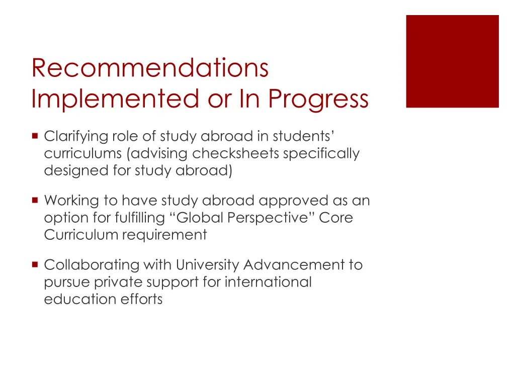 recommendations implemented or in progress 2