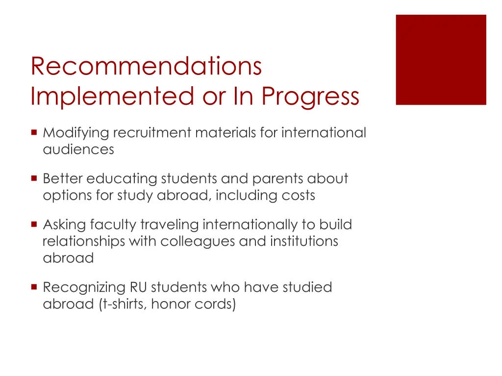 recommendations implemented or in progress