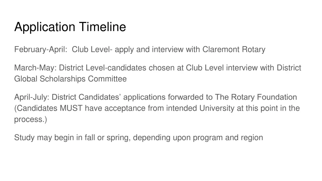application timeline