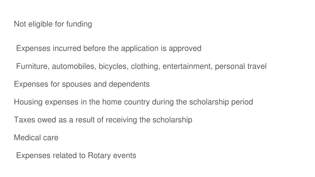 not eligible for funding