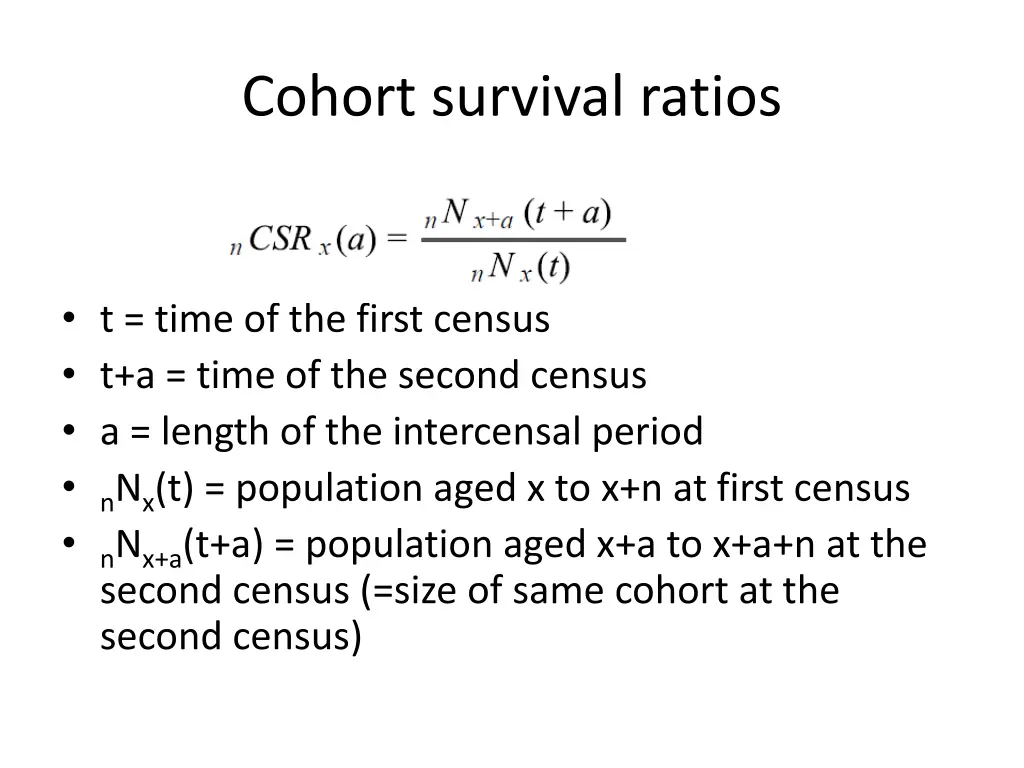 cohort survival ratios 1