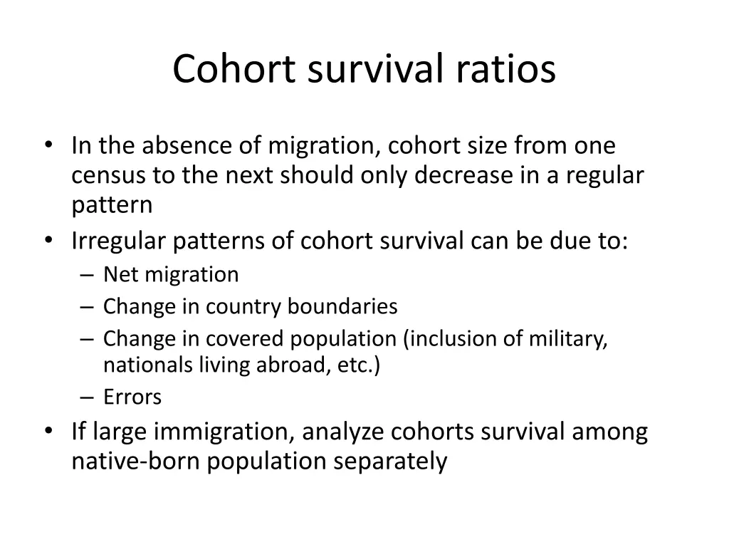 cohort survival ratios
