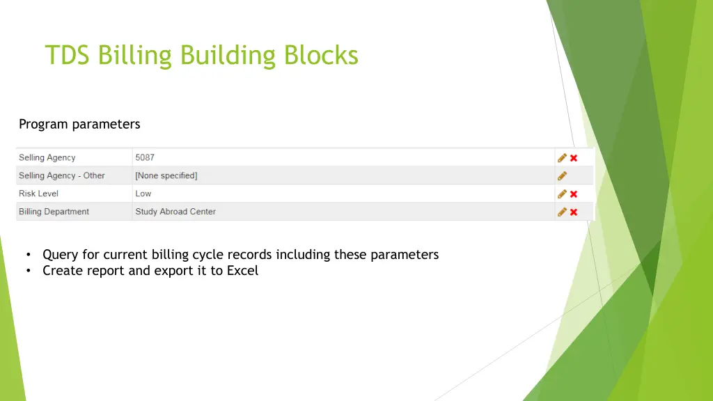 tds billing building blocks