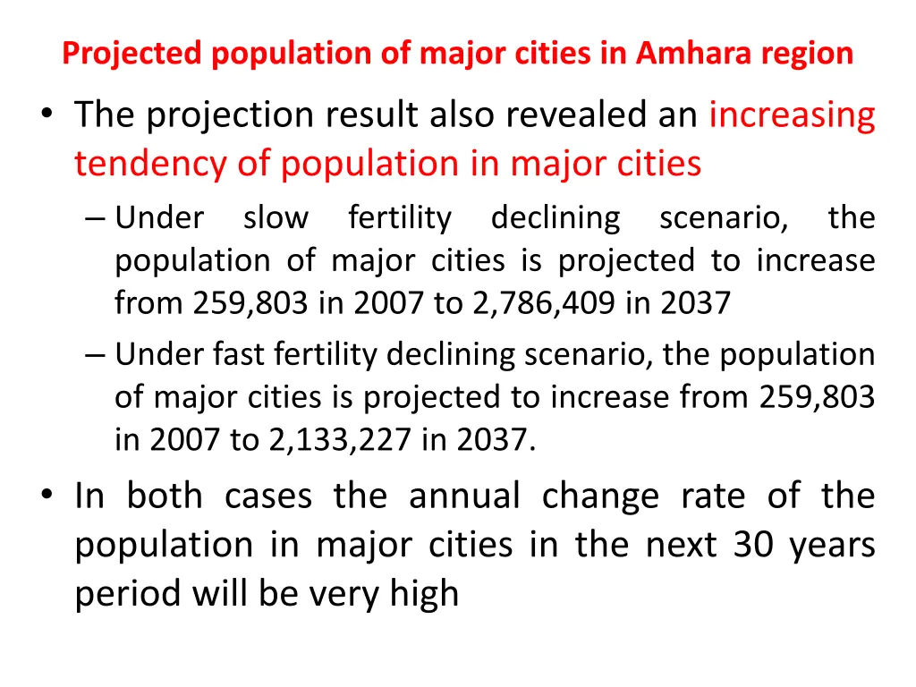 projected population of major cities in amhara