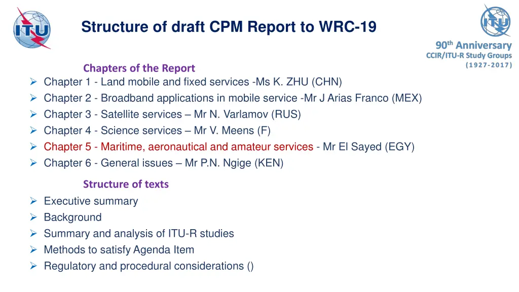 structure of draft cpm report to wrc 19