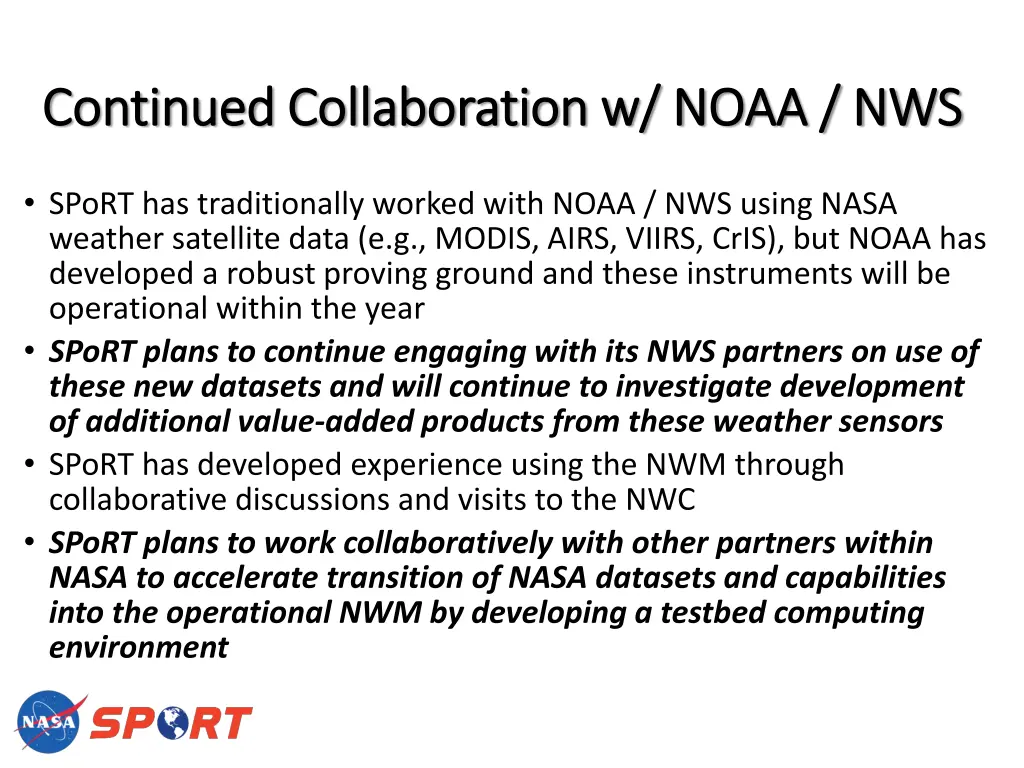 continued collaboration w noaa nws continued