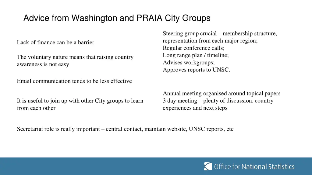 advice from washington and praia city groups