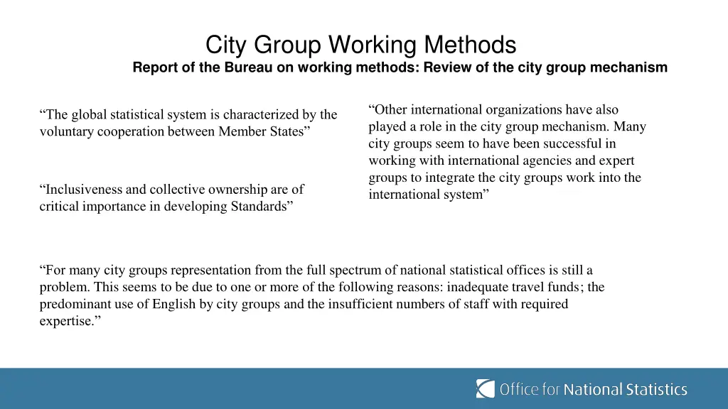 city group working methods report of the bureau