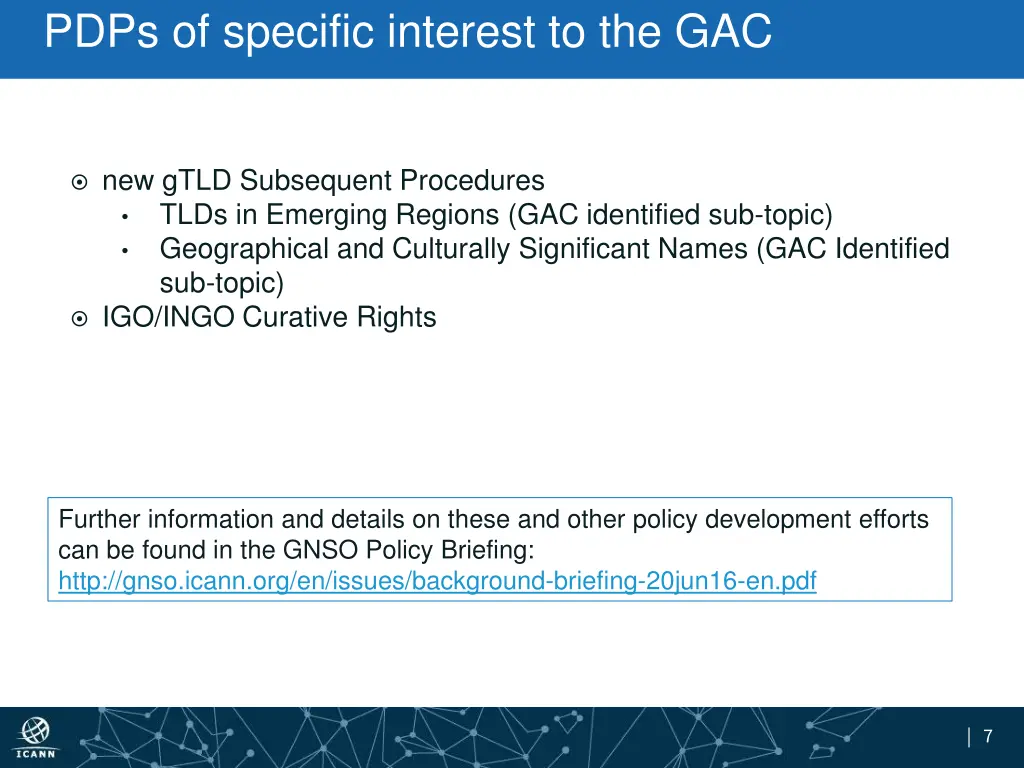 pdps of specific interest to the gac