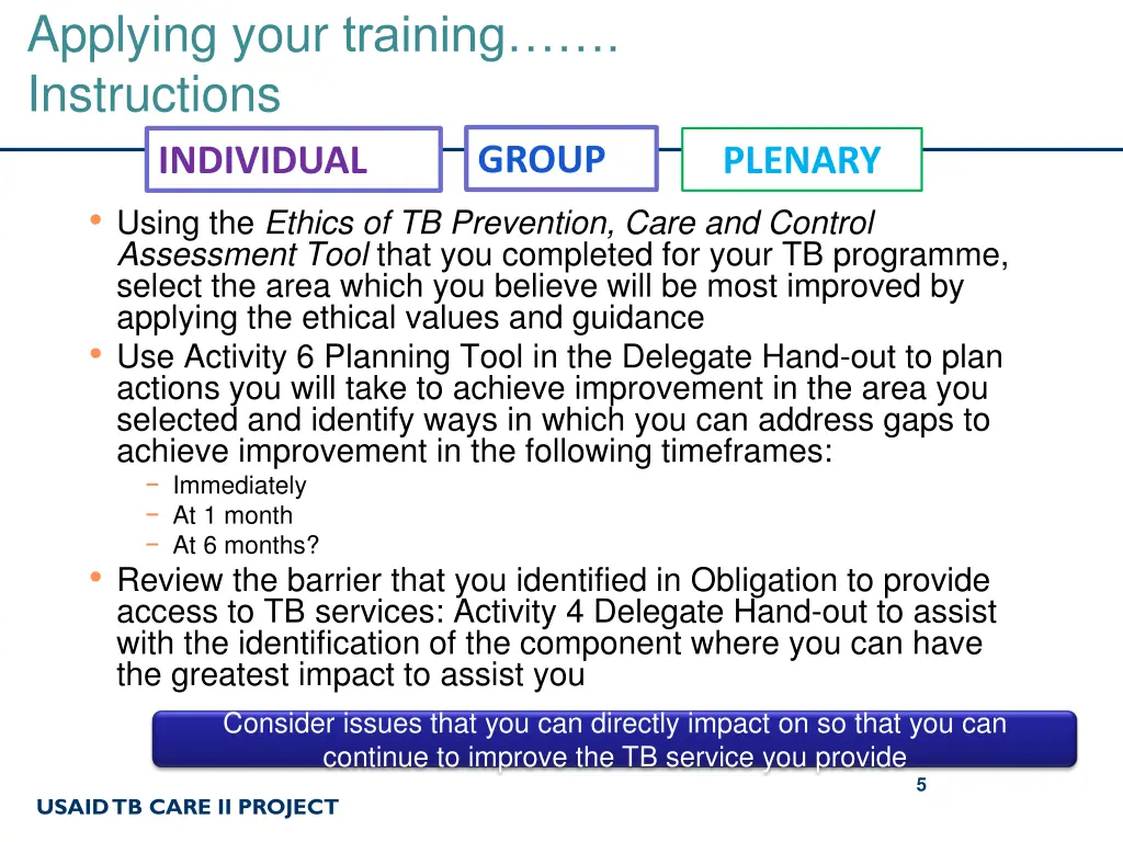 applying your training instructions individual